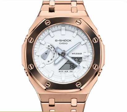 Casio G-Shock Rose Gold & White — Bracelet métallique