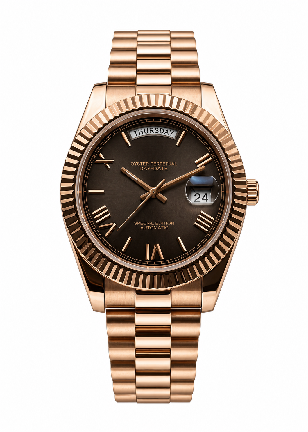 Montre Daydate Rose Gold Smoke Dial — photographie de référence autorisée